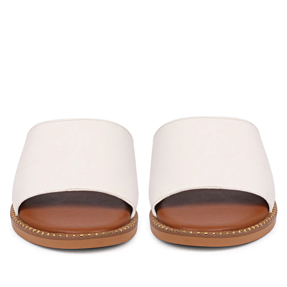 Sariel White Leather Flat Sandals - Image 4