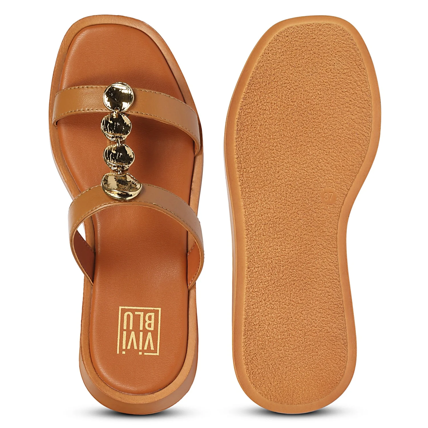 Sariyah Tan Leather Platform Sandals - Image 6