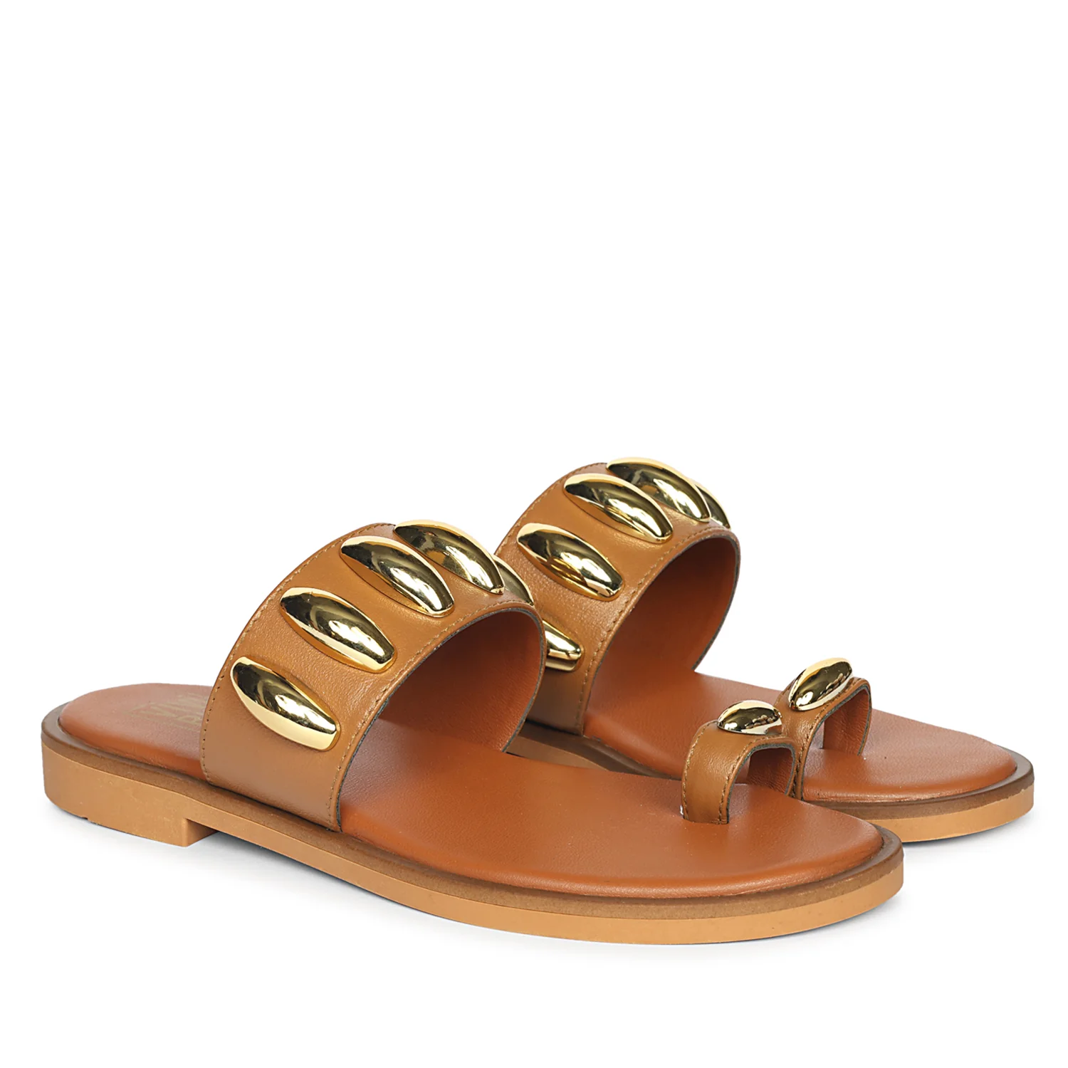 Maren Tan Leather Flat Sandals - Image 2