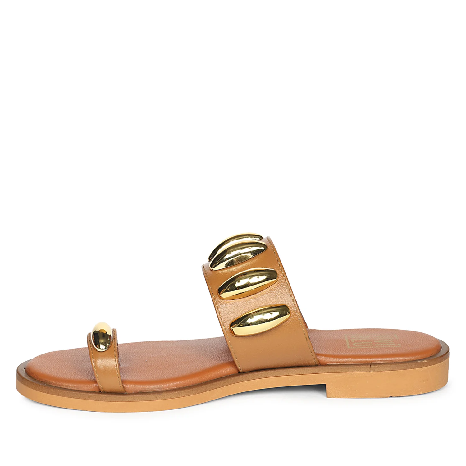 Maren Tan Leather Flat Sandals - Image 3