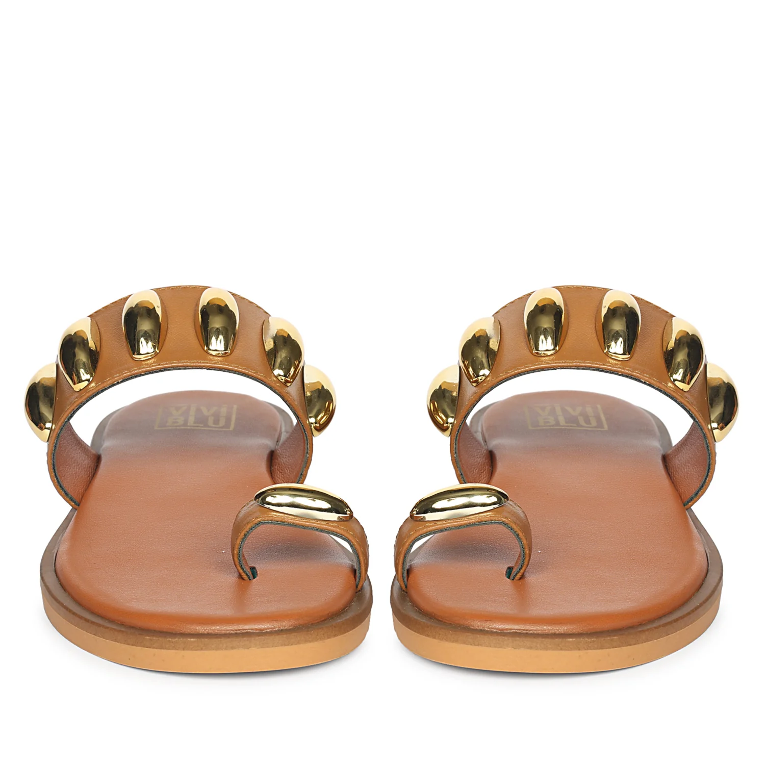 Maren Tan Leather Flat Sandals - Image 4