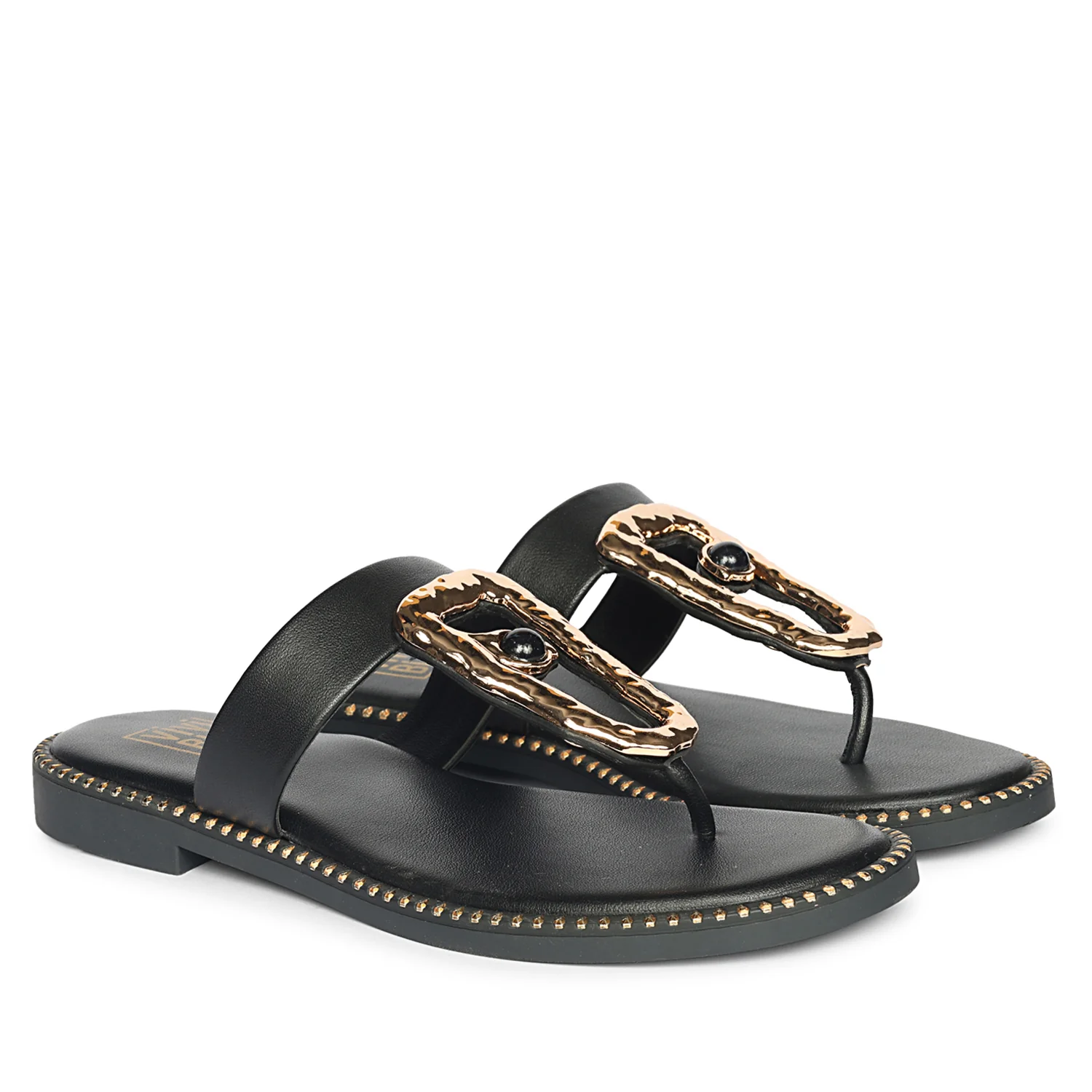 Solana Black Leather Flat Sandals - Image 2