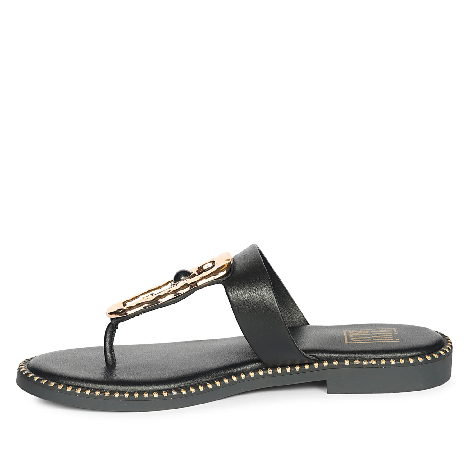 Solana Black Leather Flat Sandals - Image 3