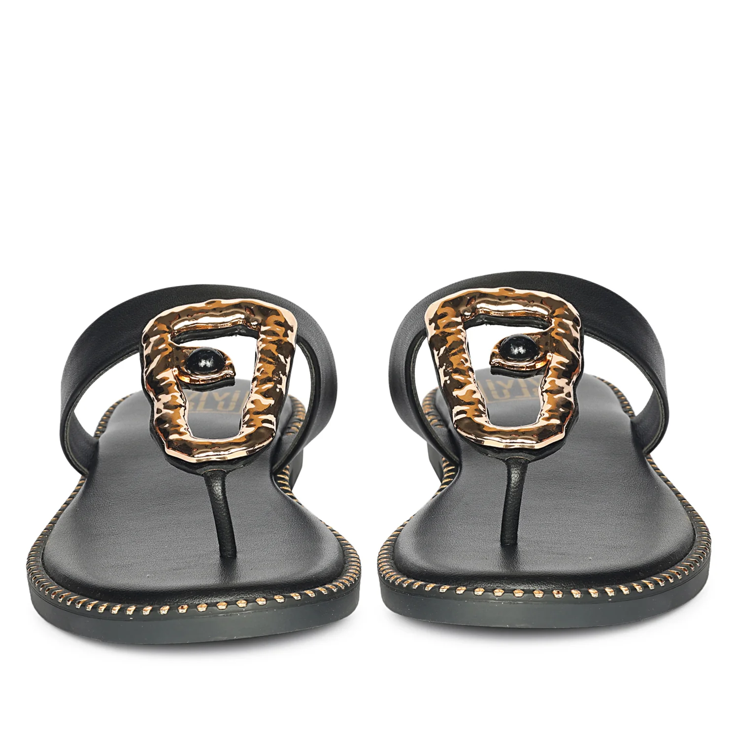 Solana Black Leather Flat Sandals - Image 4