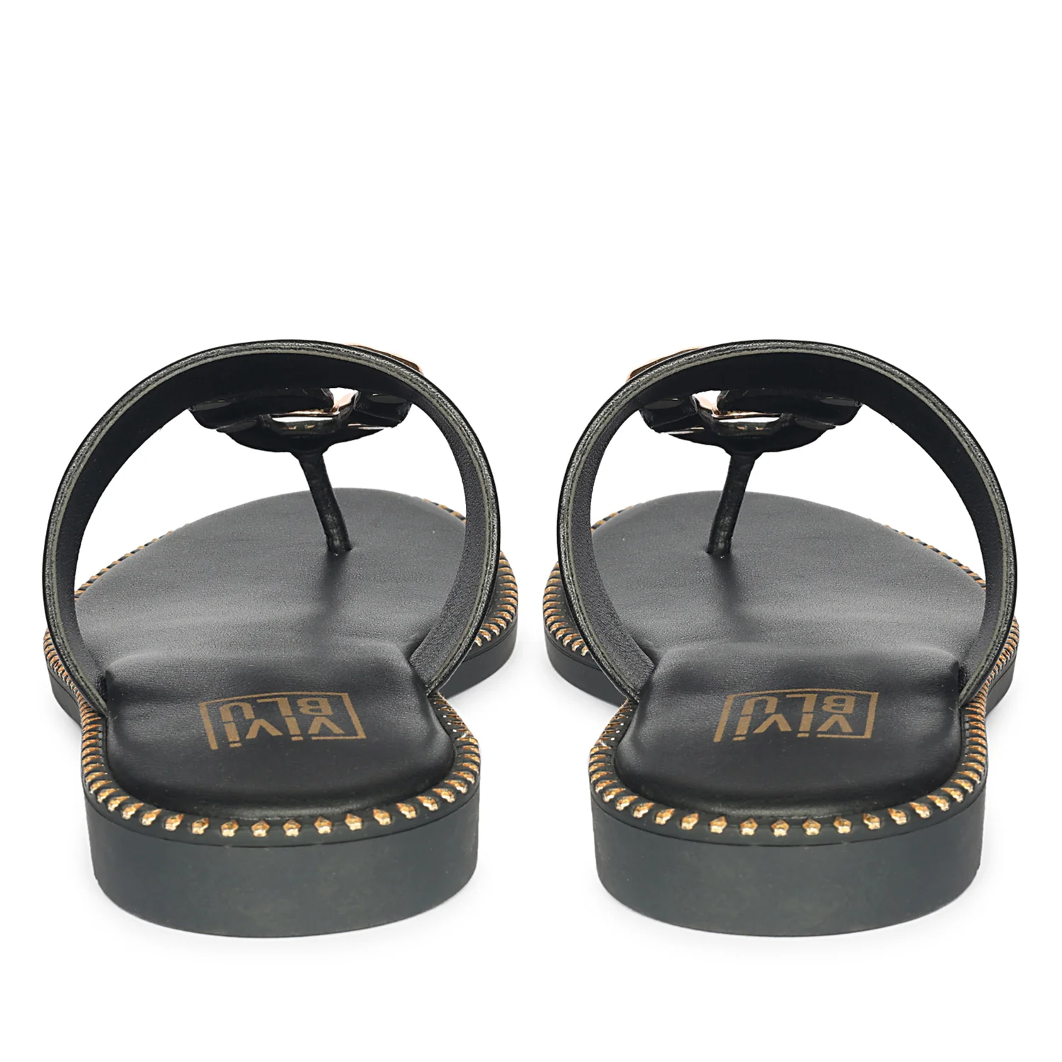 Solana Black Leather Flat Sandals - Image 5