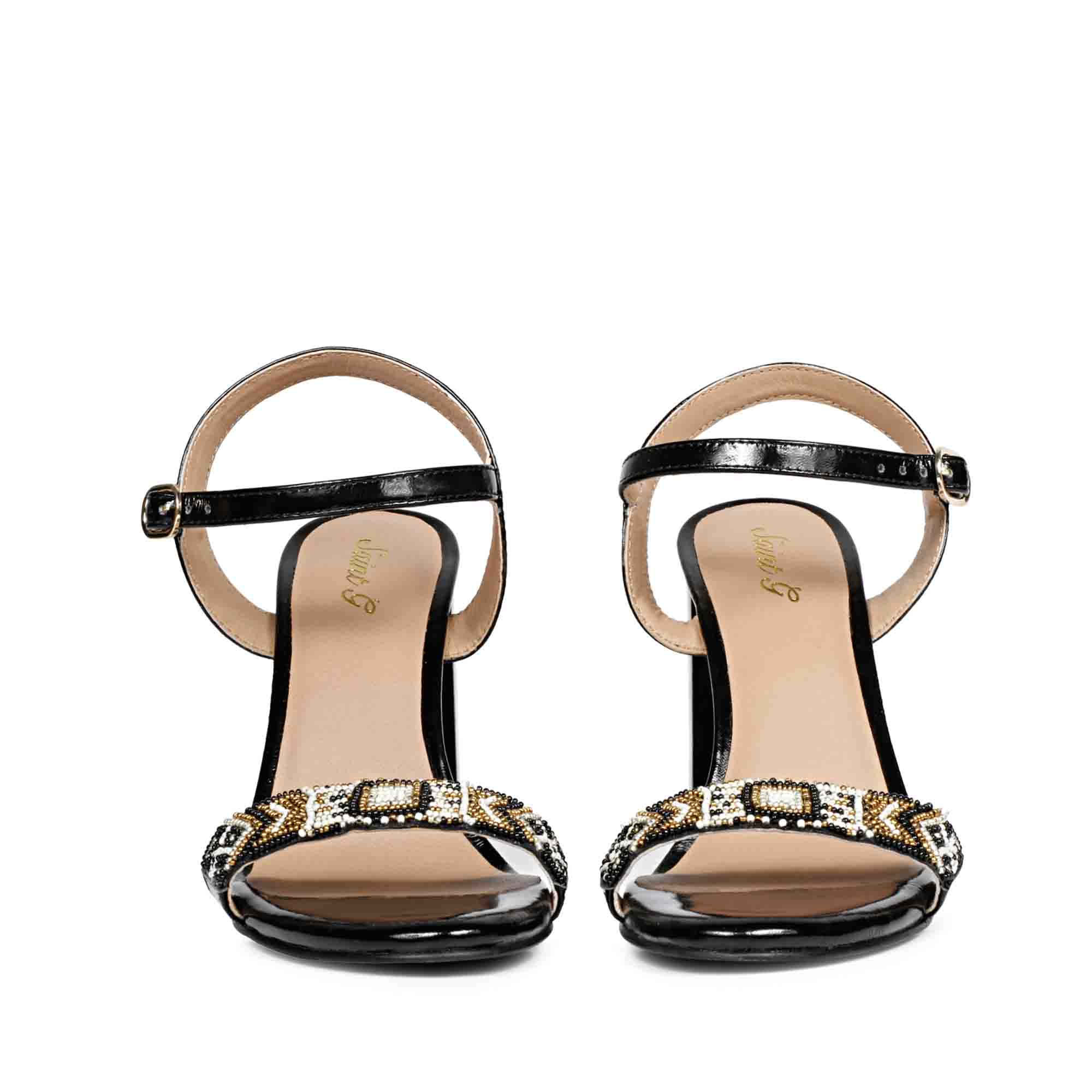 Saint Sierra Hand Embroidered Black Patent Leather Block Heels - Image 5
