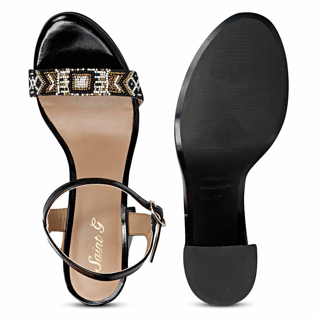 Saint Sierra Hand Embroidered Black Patent Leather Block Heels - Image 7