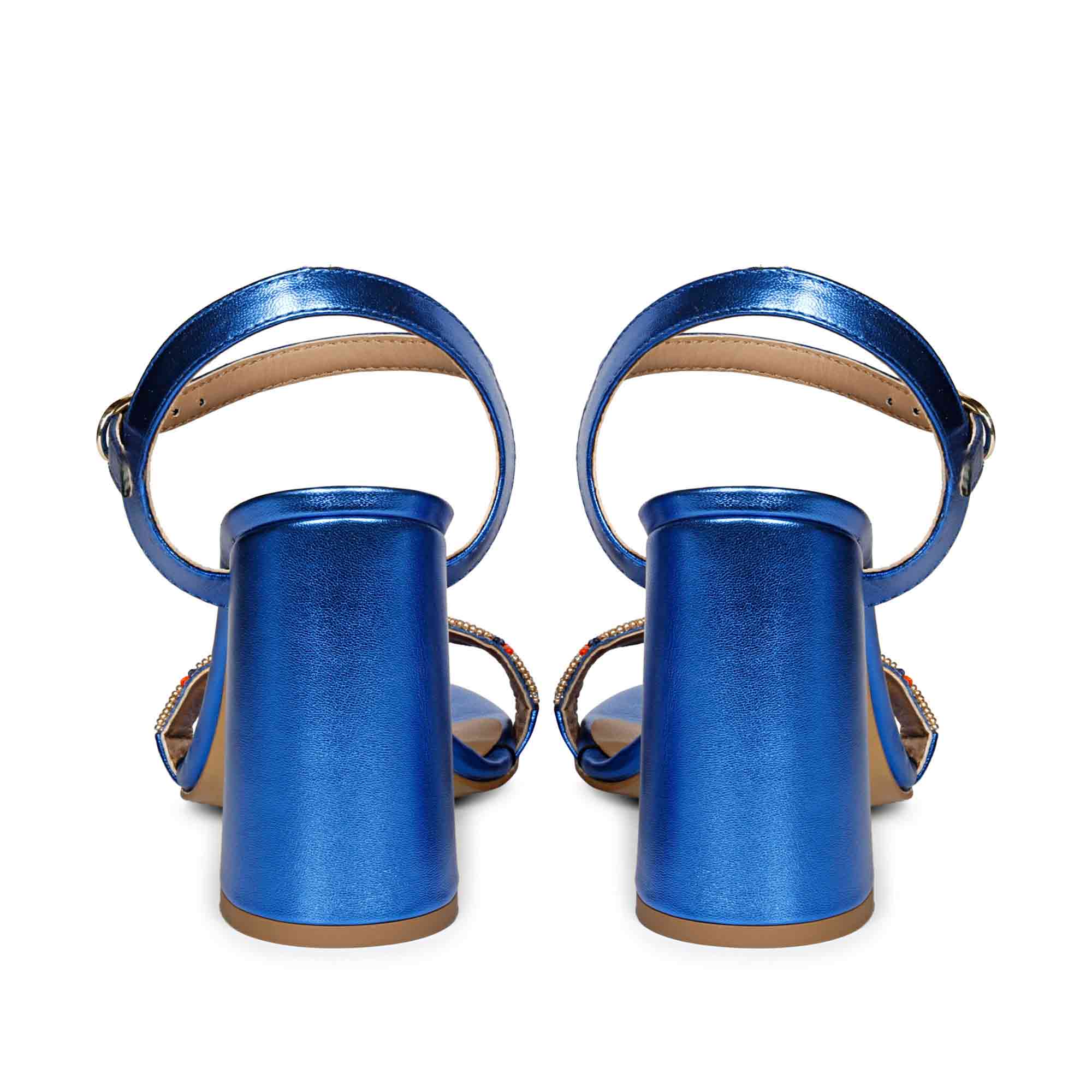 Saint Sierra Hand Embroidered Navy Metallic Leather Block Heels - Image 7