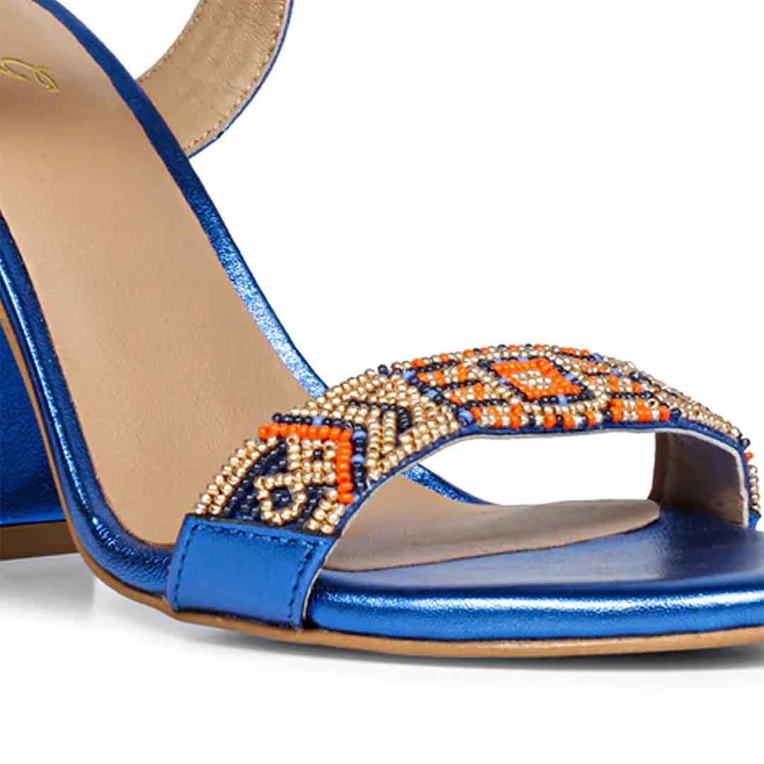 Saint Sierra Hand Embroidered Navy Metallic Leather Block Heels - Image 9