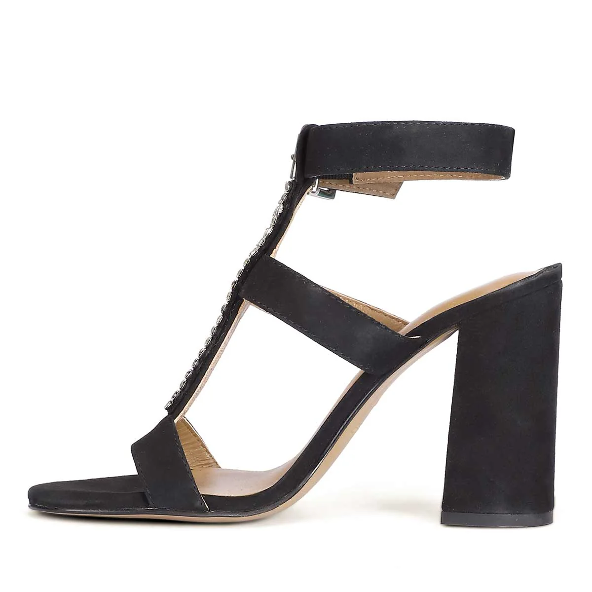 Saint Silvia Jewel Stone Decor Black Suede Leather Heels - Image 4