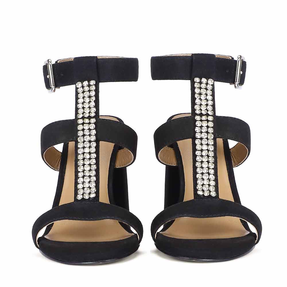 Saint Silvia Jewel Stone Decor Black Suede Leather Heels - Image 5