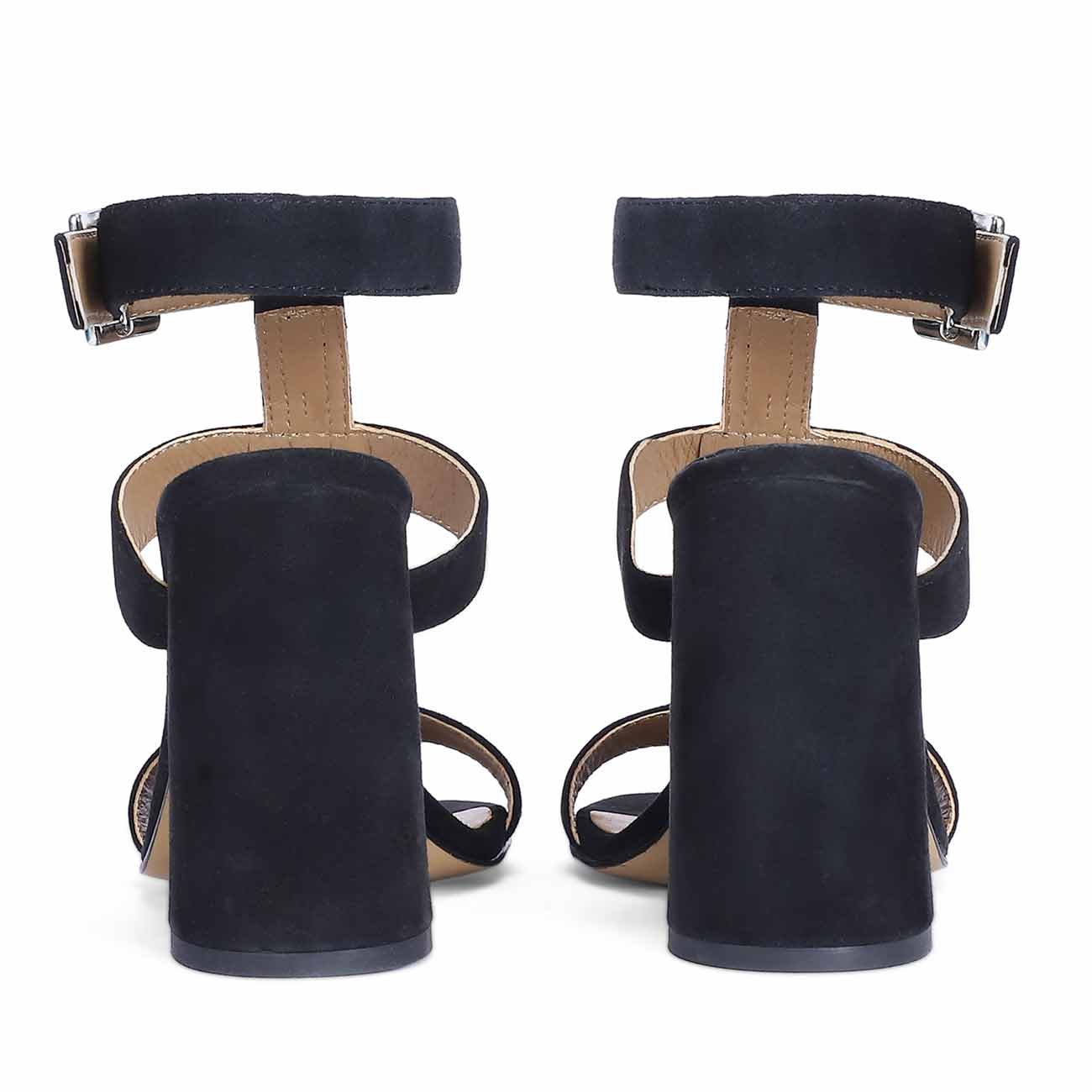 Saint Silvia Jewel Stone Decor Black Suede Leather Heels - Image 6