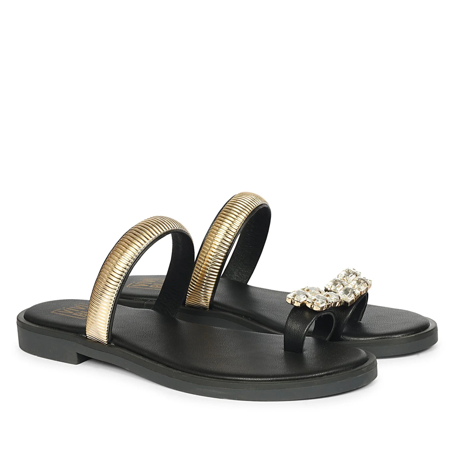 Stevie Black Leather Flat Sandals - Image 2