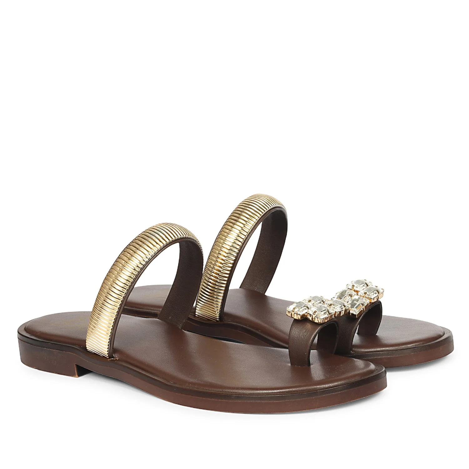 Stevie Brown Leather Flat Sandals - Image 2