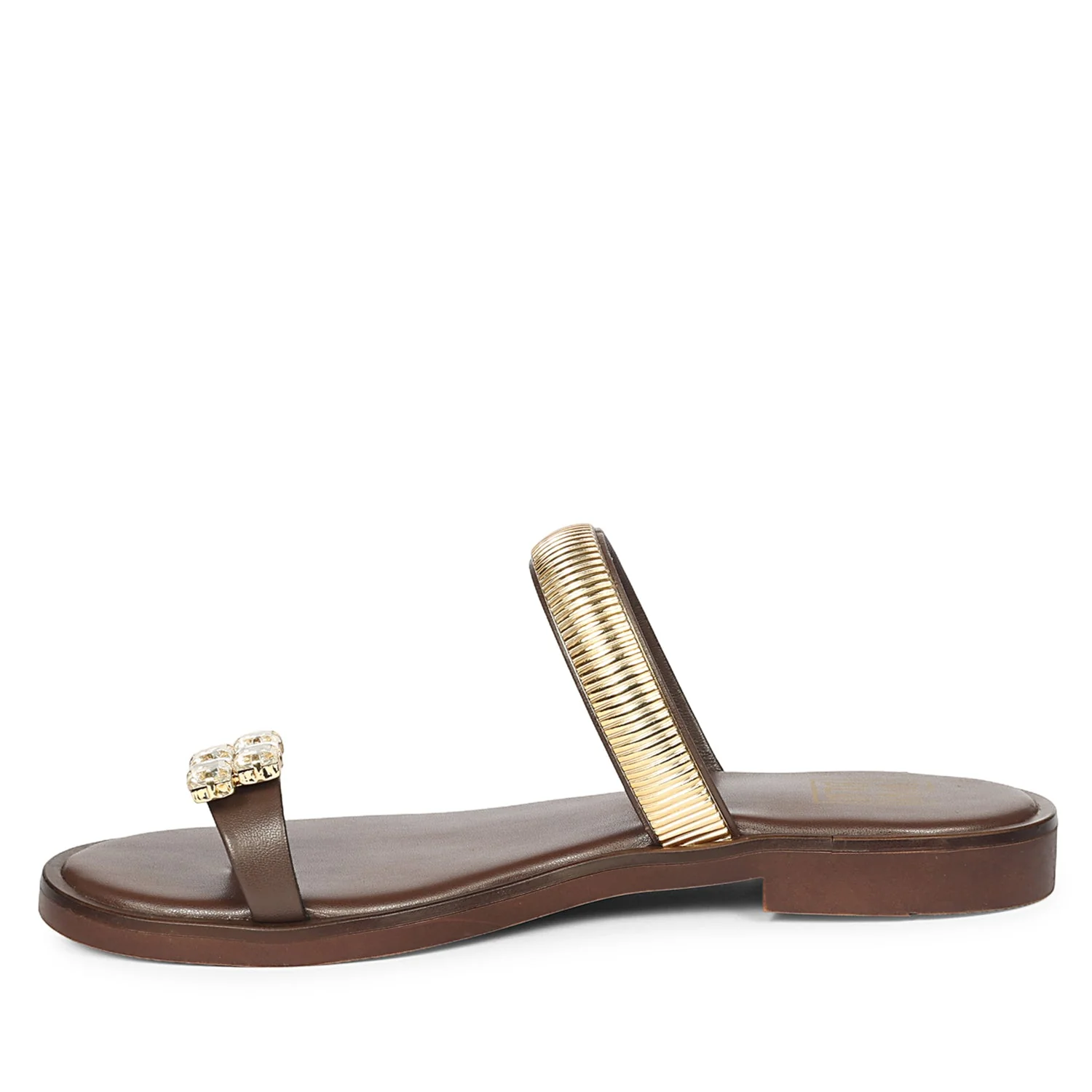 Stevie Brown Leather Flat Sandals - Image 3