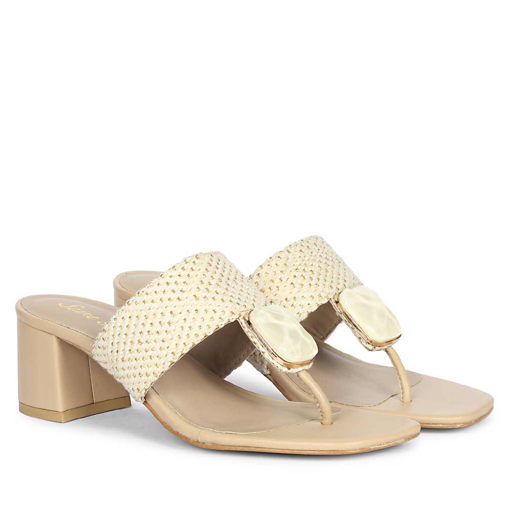 Saint Stevie Stone Jeweled Beige Raffia Block Heels - Image 3