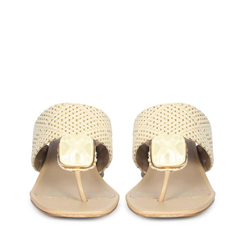 Saint Stevie Stone Jeweled Beige Raffia Block Heels - Image 4