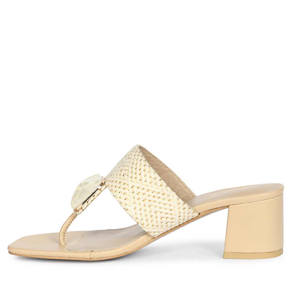 Saint Stevie Stone Jeweled Beige Raffia Block Heels - Image 6