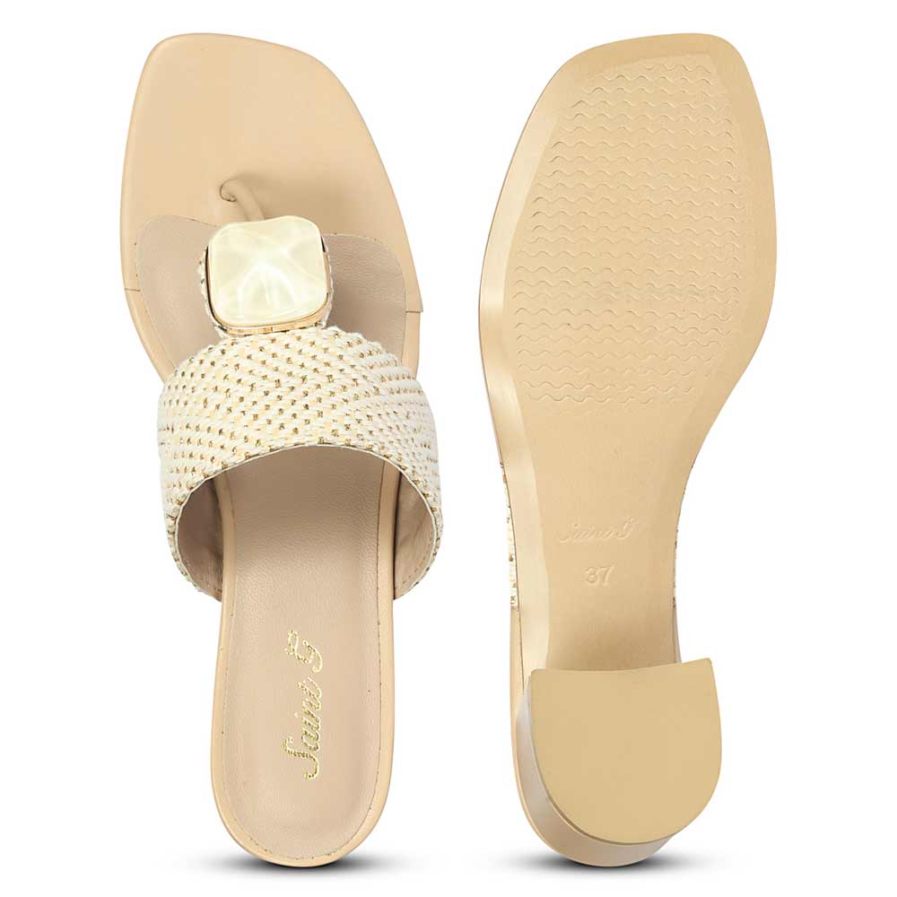Saint Stevie Stone Jeweled Beige Raffia Block Heels - Image 7