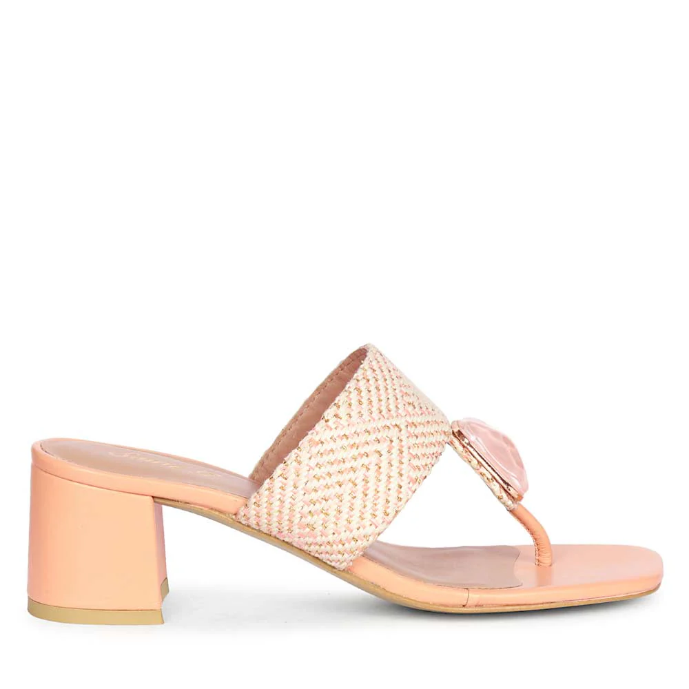 Stevie Stone Jeweled Pink Raffia Block Heels