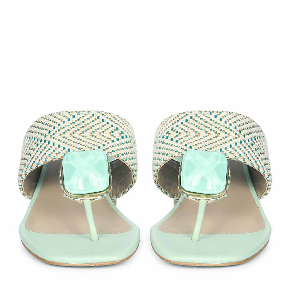 Stevie Stone Jeweled Turquoise Raffia Block Heels - Image 4