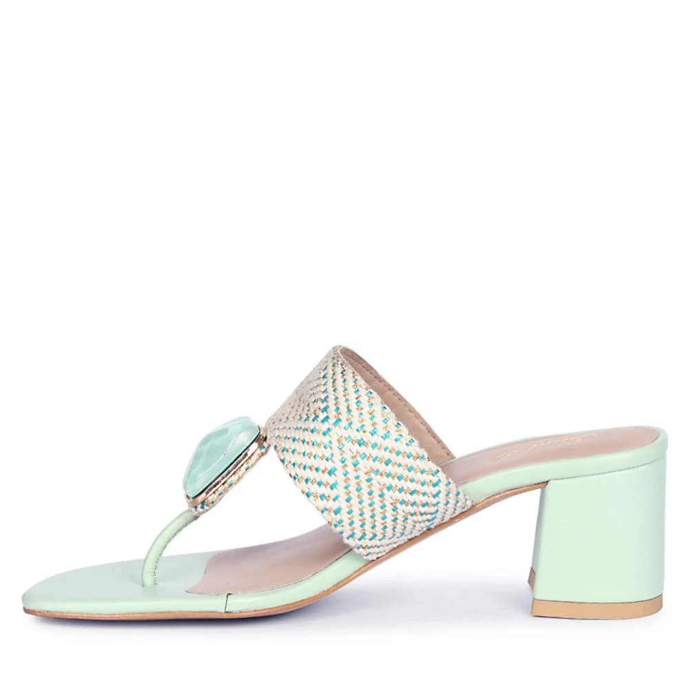Stevie Stone Jeweled Turquoise Raffia Block Heels - Image 5