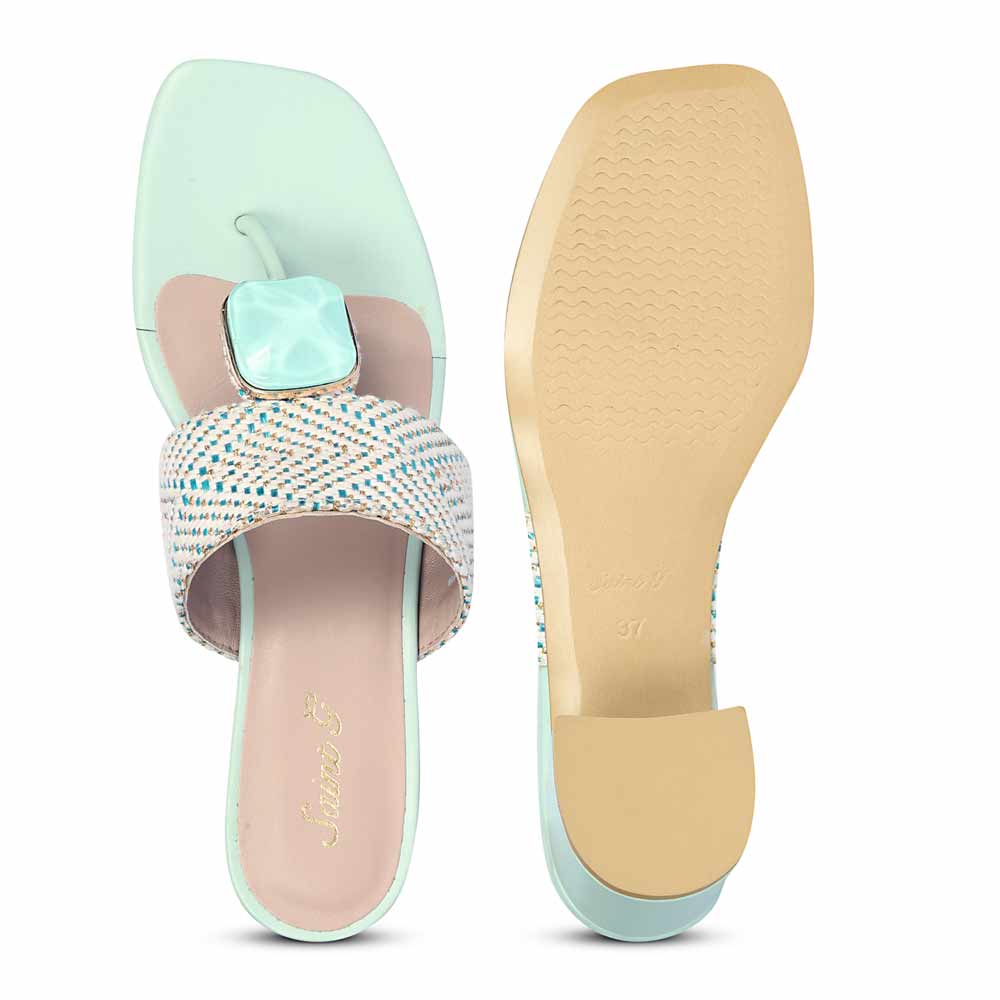 Stevie Stone Jeweled Turquoise Raffia Block Heels - Image 6