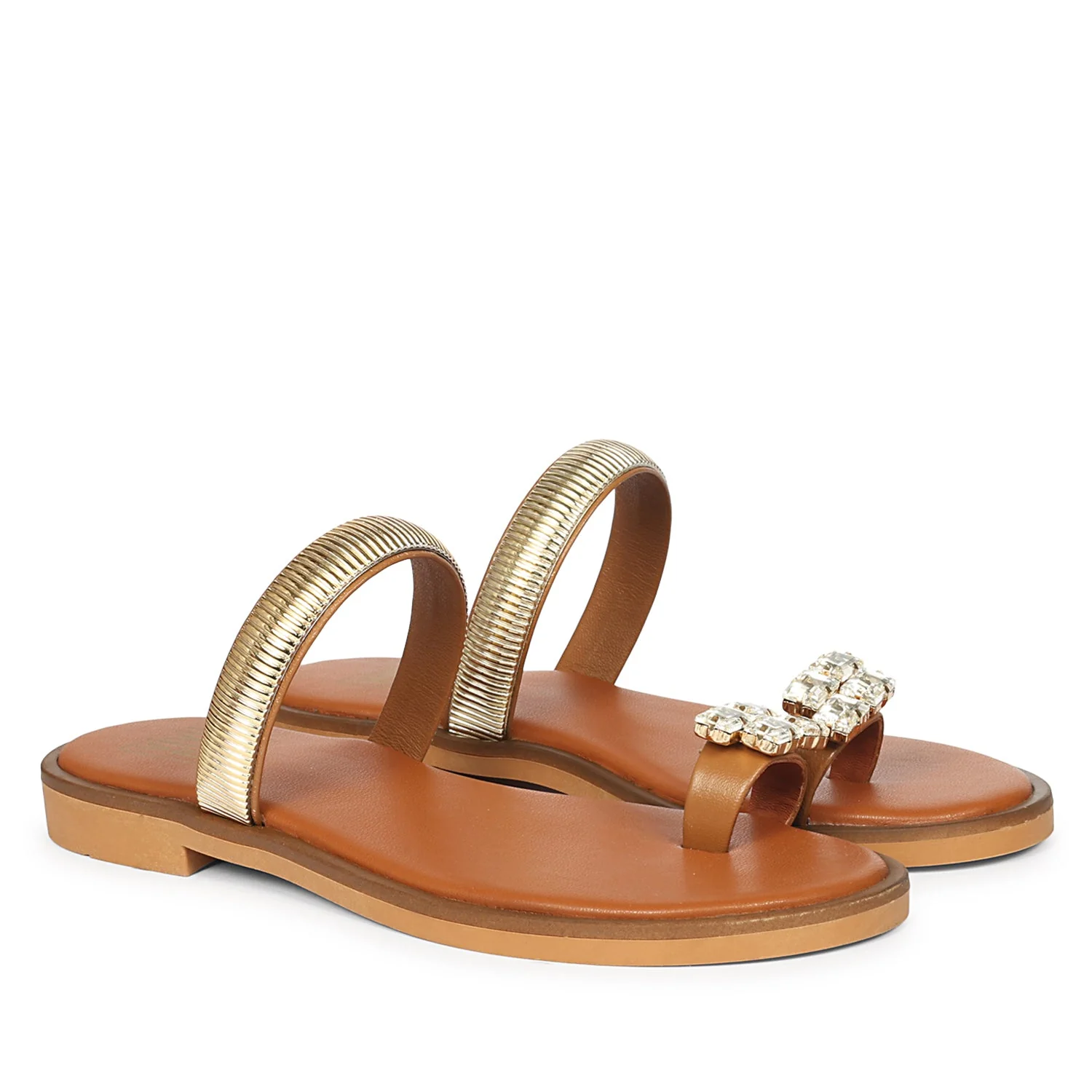 Stevie Tan Leather Flat Sandals - Image 2
