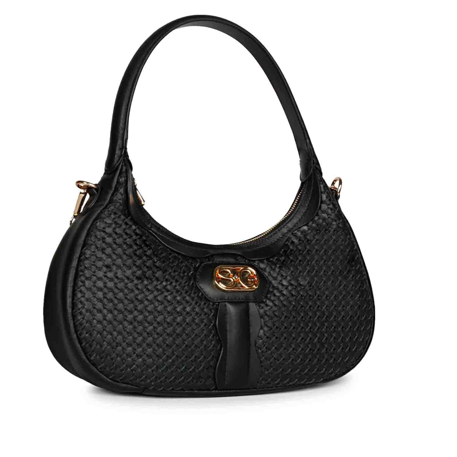 Tesorina Black Hand Woven Leather Hobo Bags - Image 3