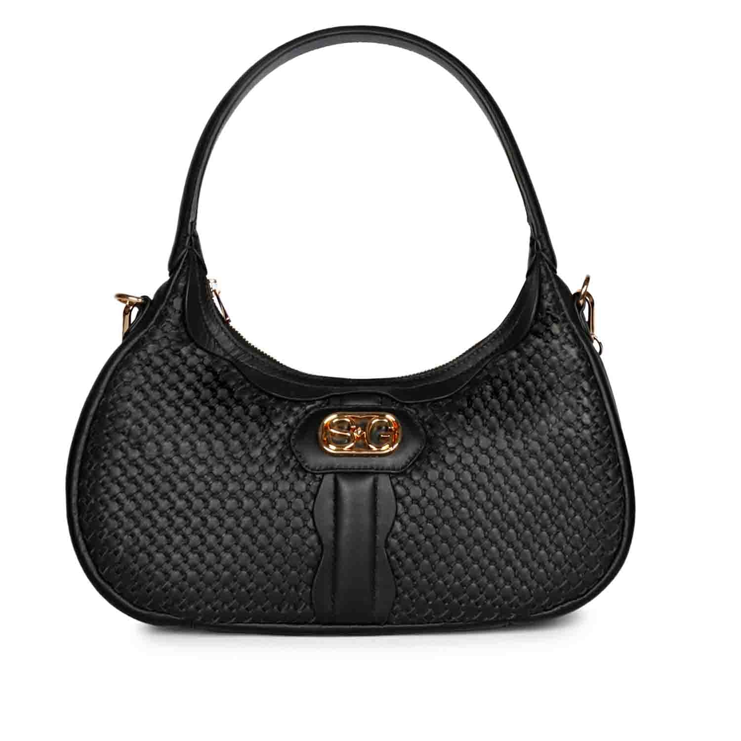 Tesorina Black Hand Woven Leather Hobo Bags - Image 4