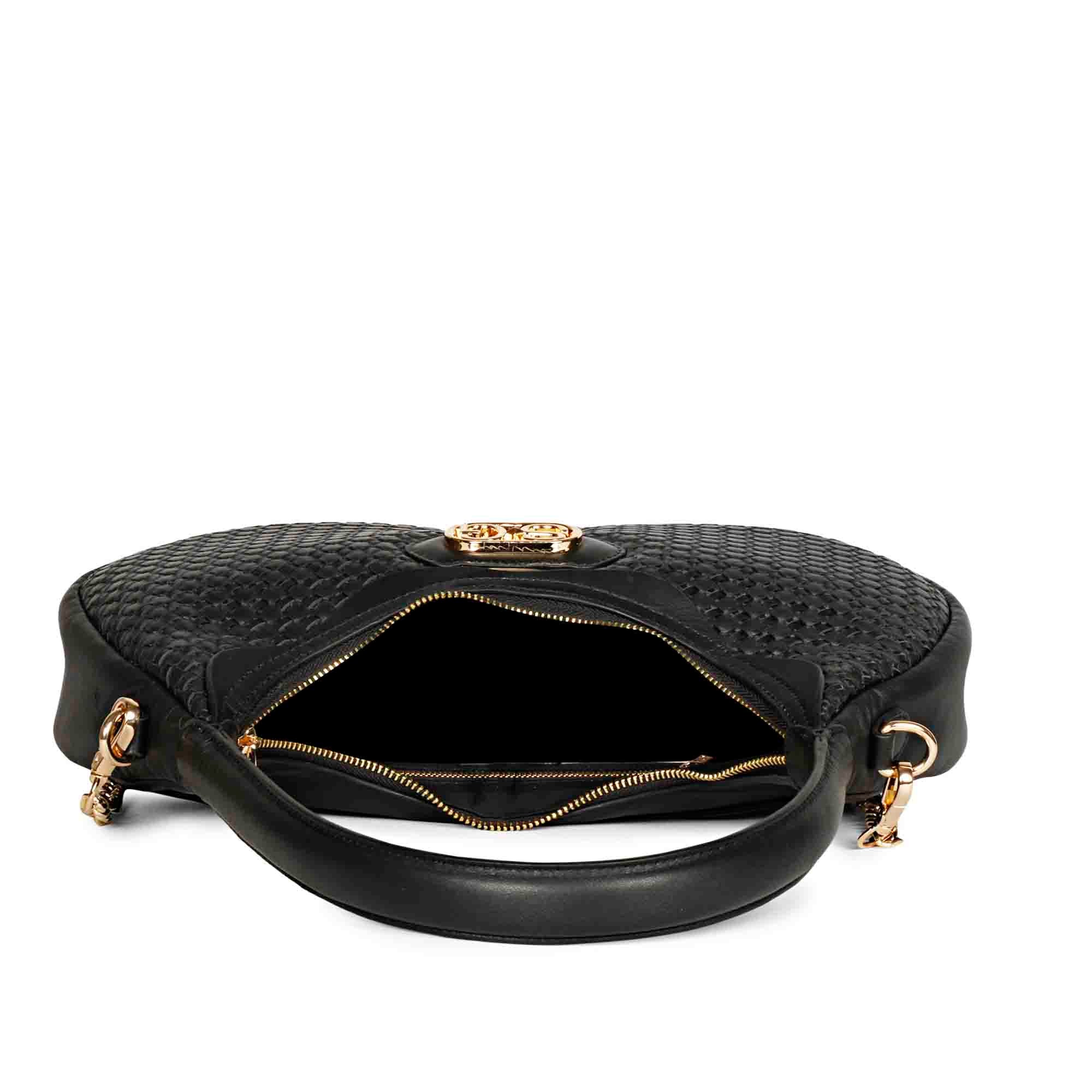 Tesorina Black Hand Woven Leather Hobo Bags - Image 6
