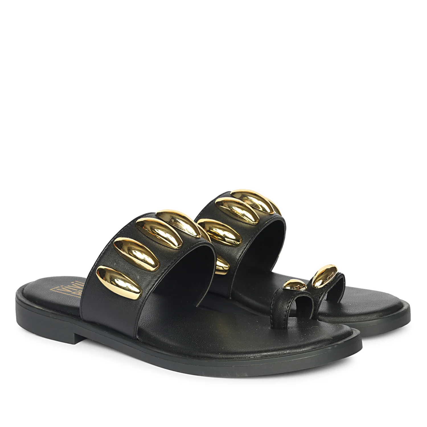 Maren Black Leather Flat Sandals - Image 2