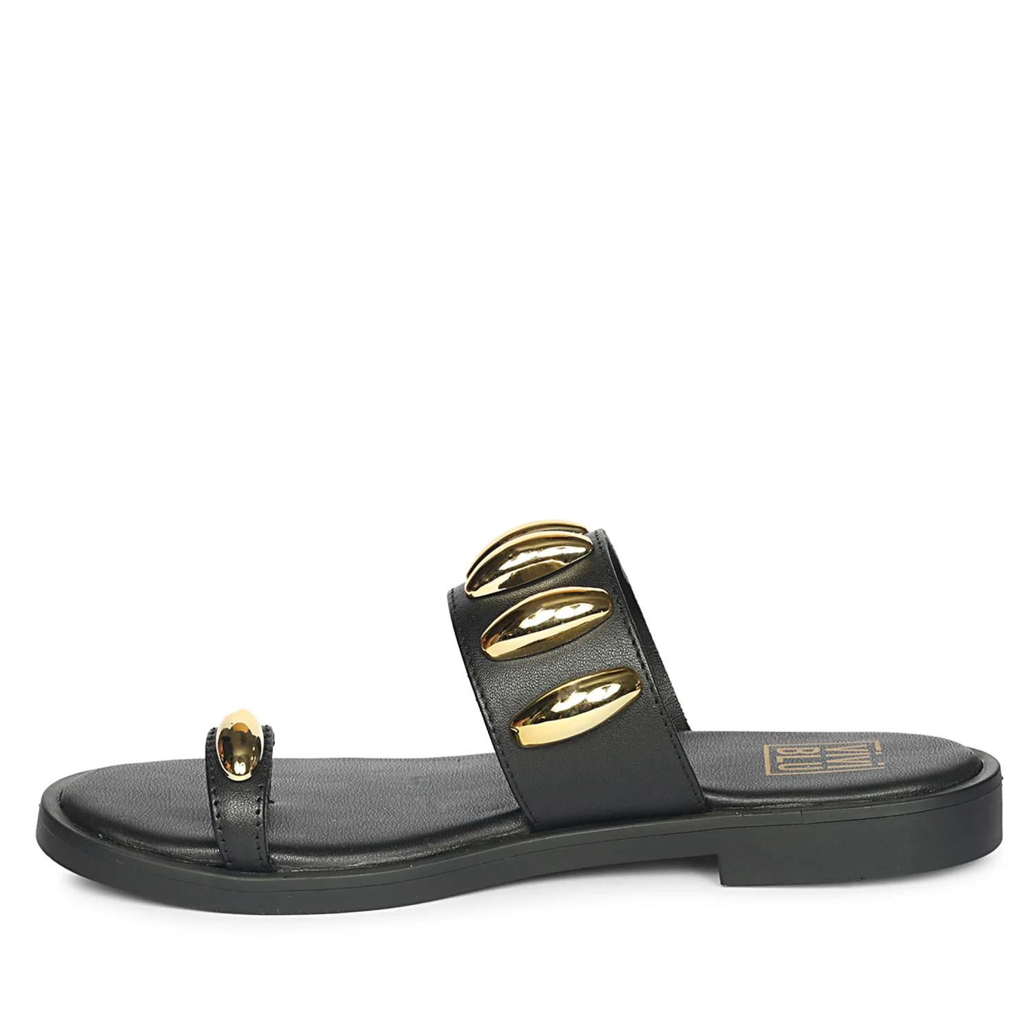 Maren Black Leather Flat Sandals - Image 3