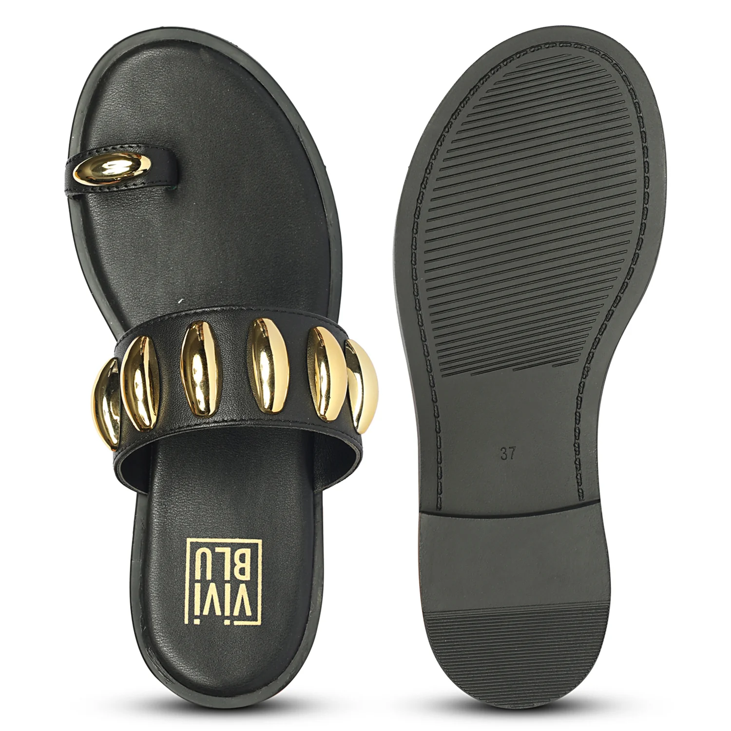 Maren Black Leather Flat Sandals - Image 6