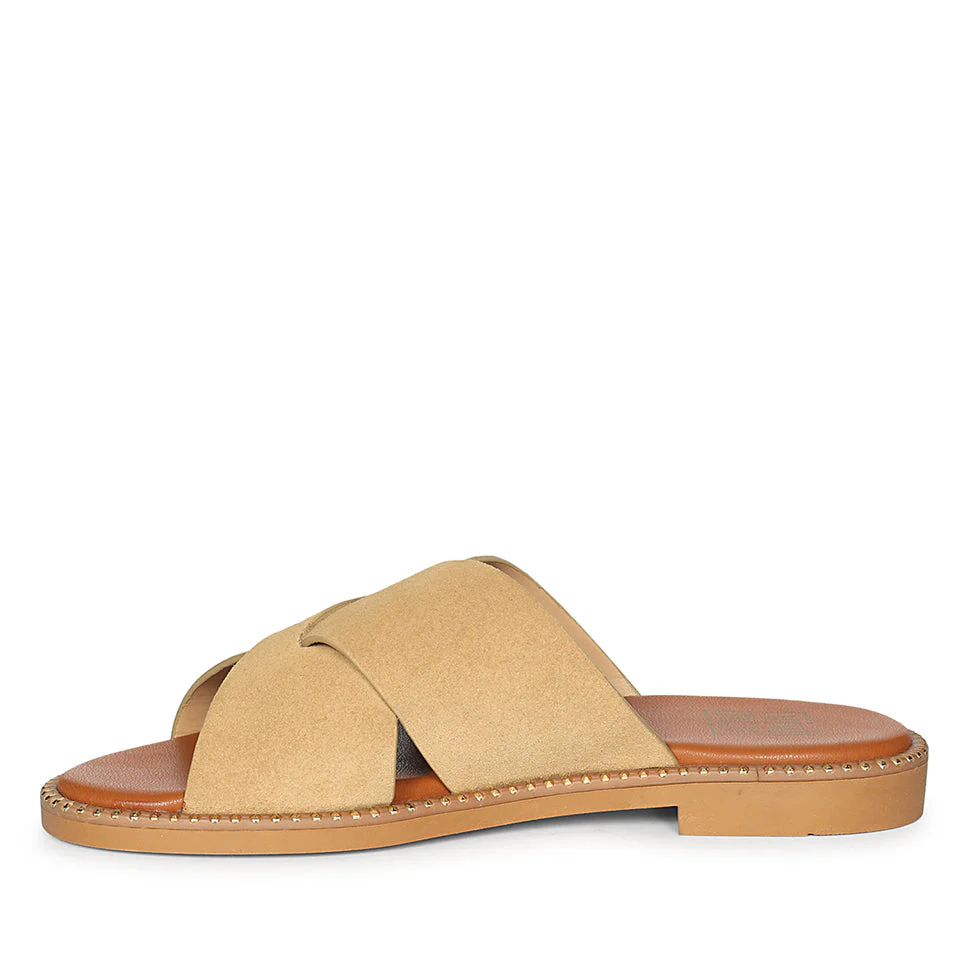 Enya Beige Leather Flat Sandals - Image 3