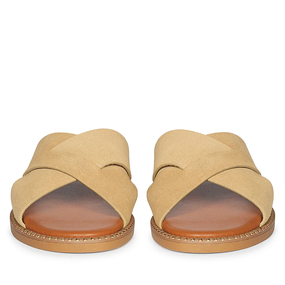 Enya Beige Leather Flat Sandals - Image 4