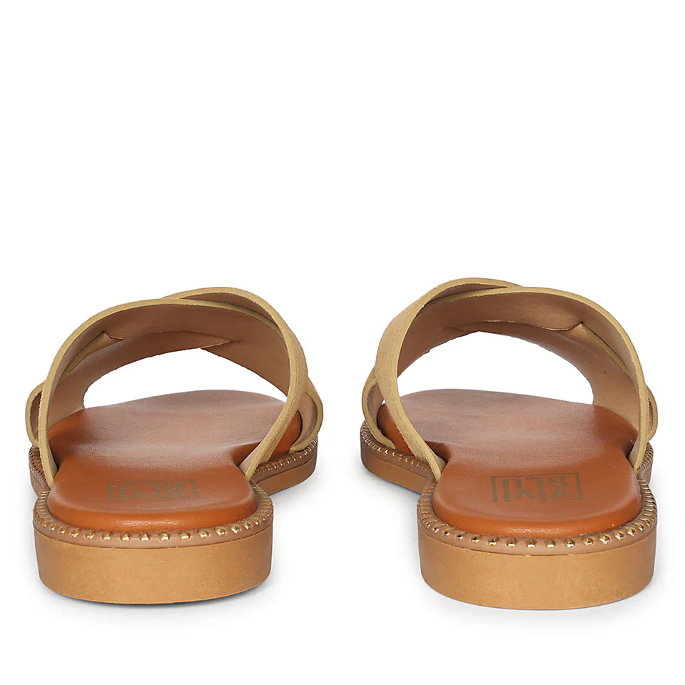 Enya Beige Leather Flat Sandals - Image 5