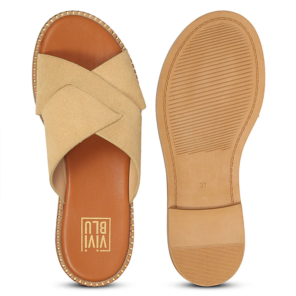 Enya Beige Leather Flat Sandals - Image 6