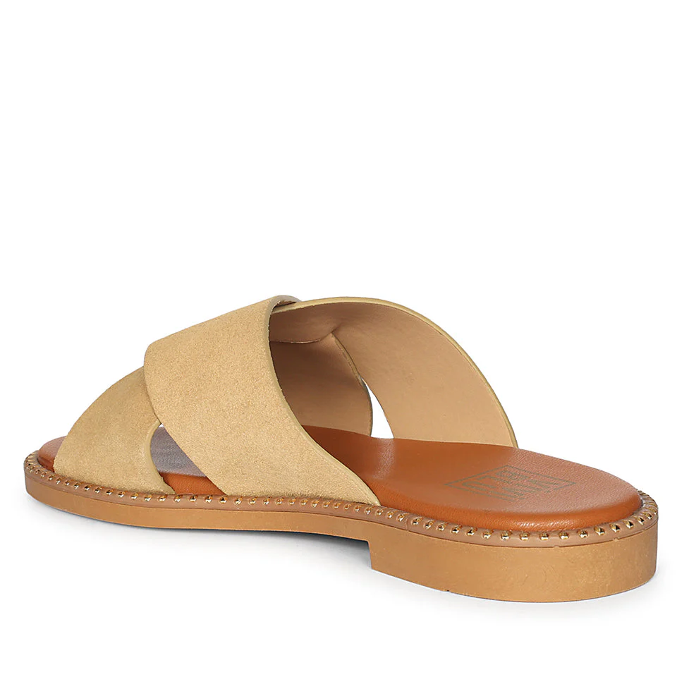 Enya Beige Leather Flat Sandals - Image 7