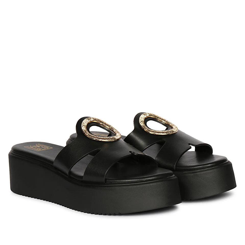 Raelle Black Leather Flat Platform - Image 2