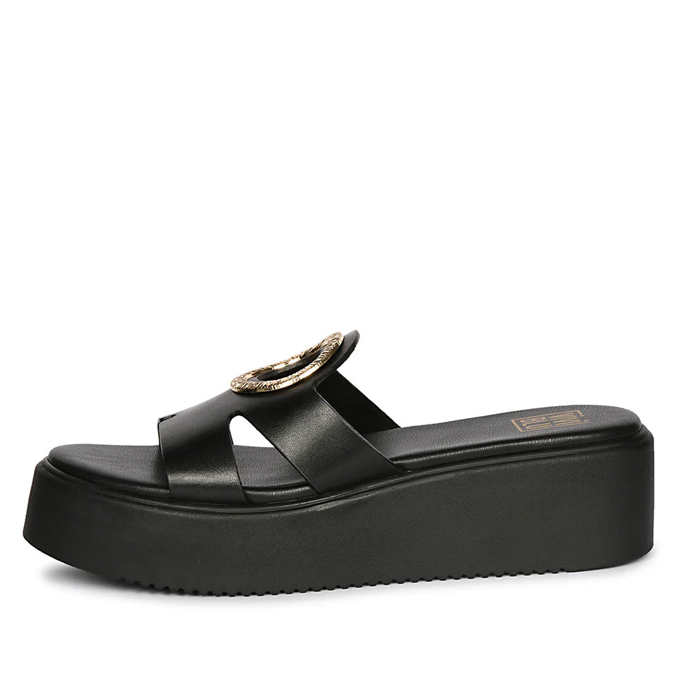 Raelle Black Leather Flat Platform - Image 3
