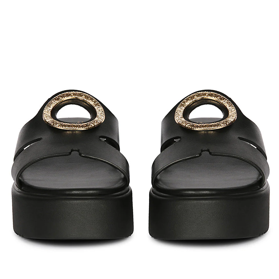 Raelle Black Leather Flat Platform - Image 4