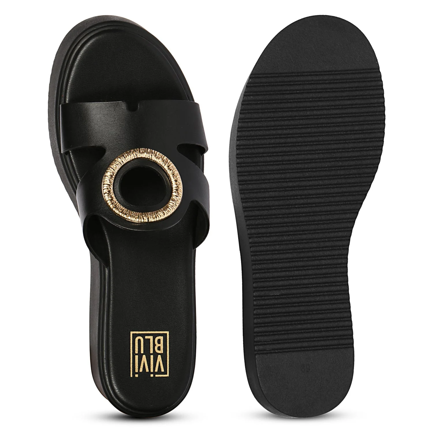 Raelle Black Leather Flat Platform - Image 6