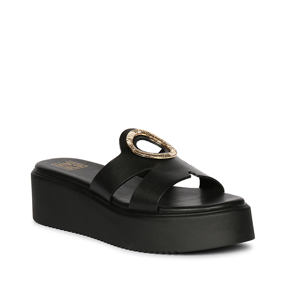 Raelle Black Leather Flat Platform - Image 7