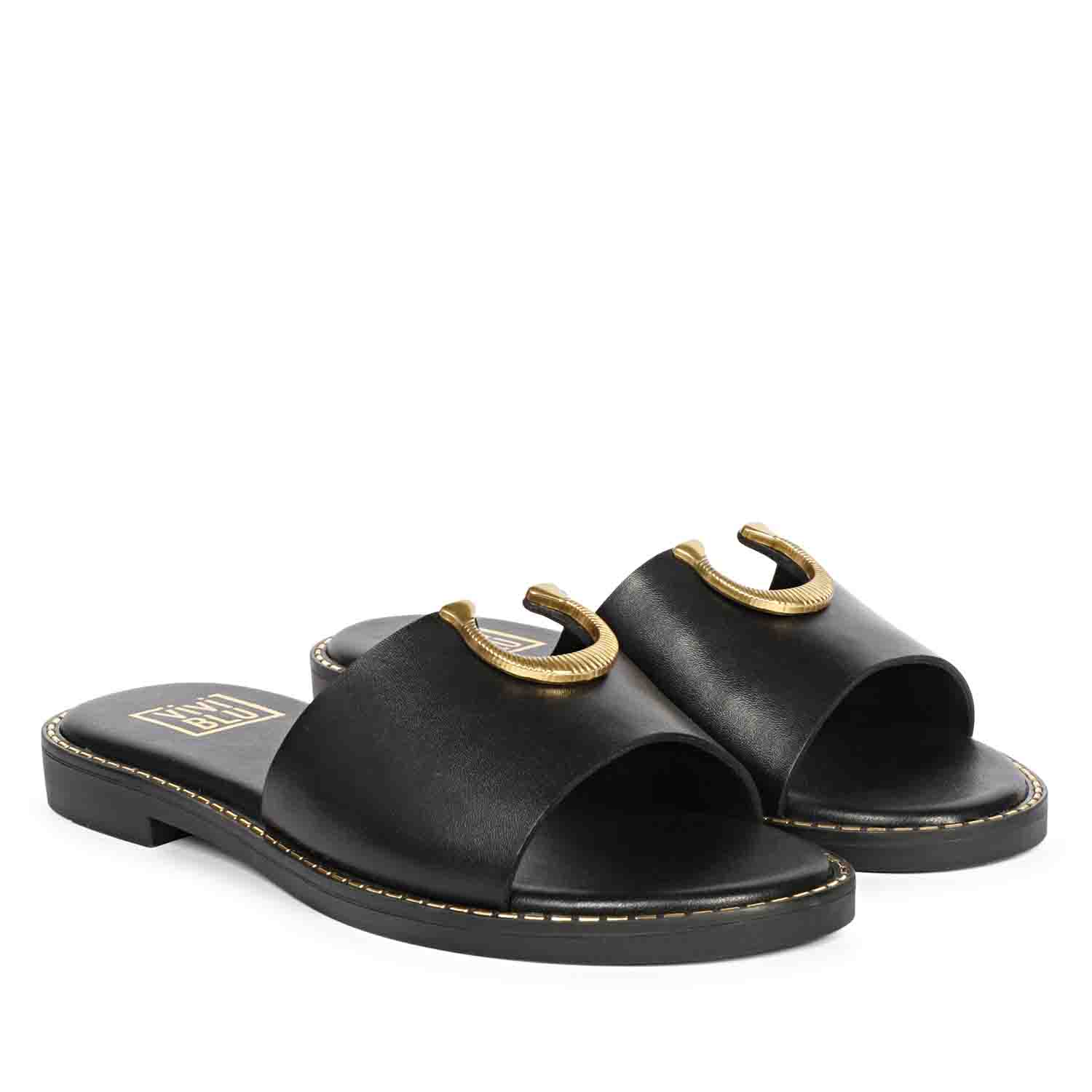 ViviBlu Black Leather Flat Sandals - Image 3