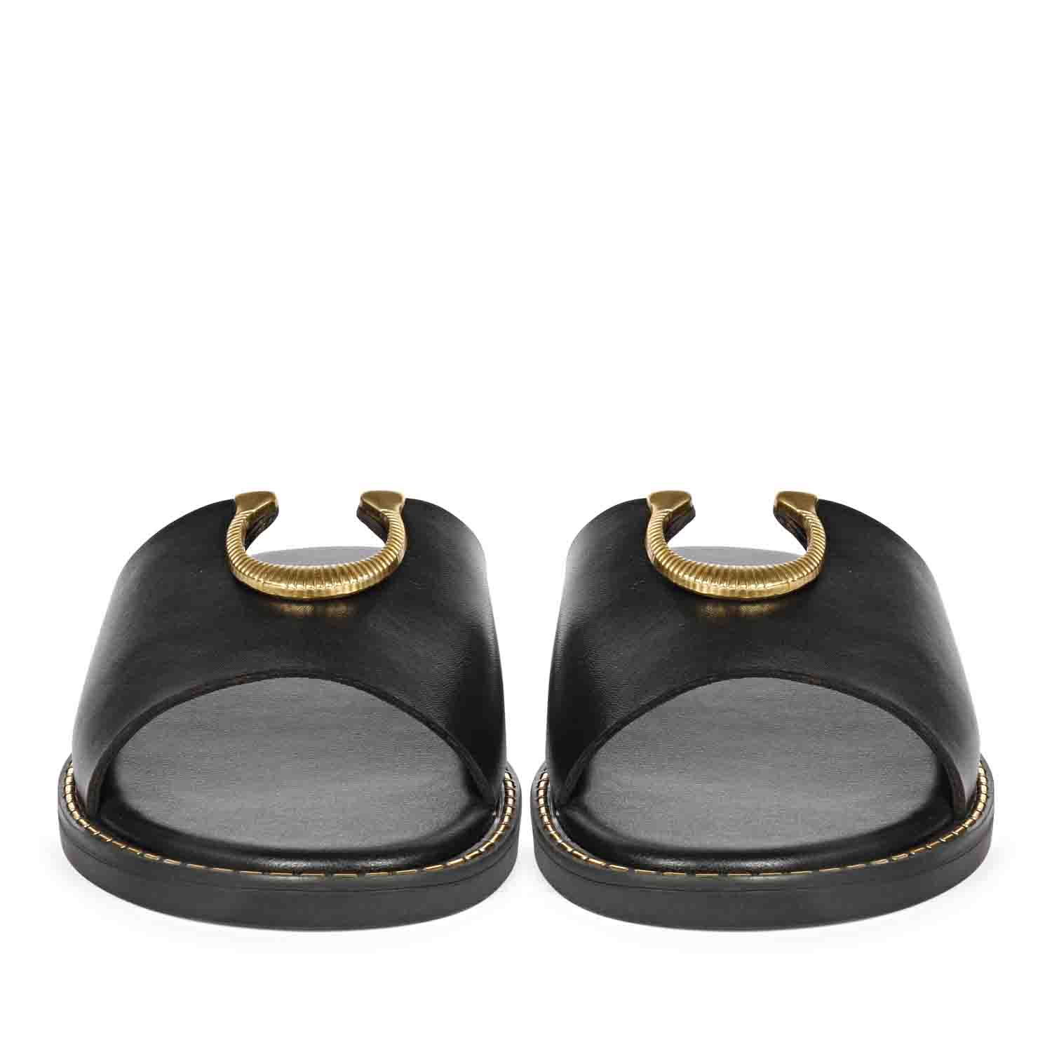 ViviBlu Black Leather Flat Sandals - Image 4