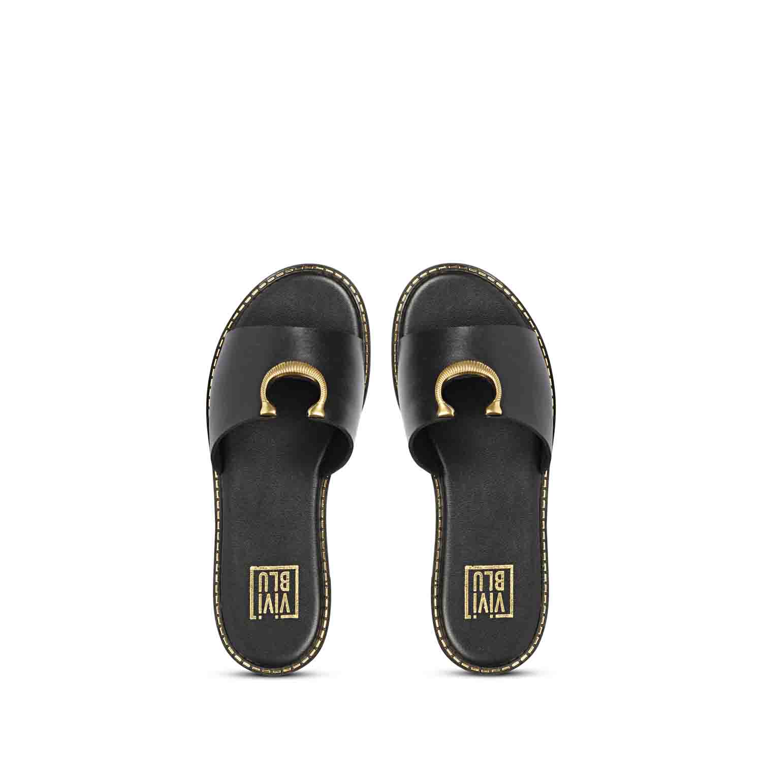 ViviBlu Black Leather Flat Sandals - Image 6
