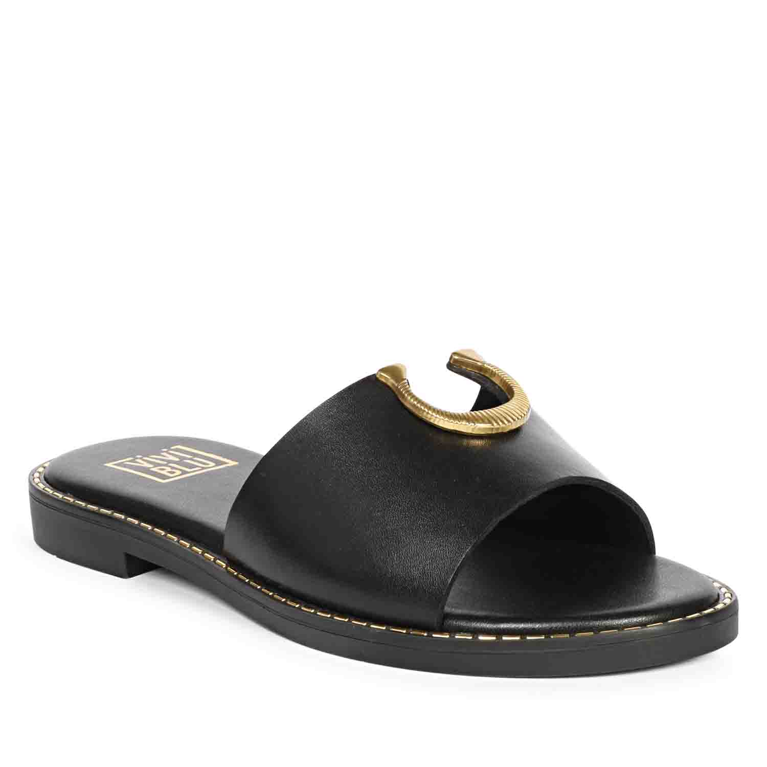 ViviBlu Black Leather Flat Sandals - Image 7