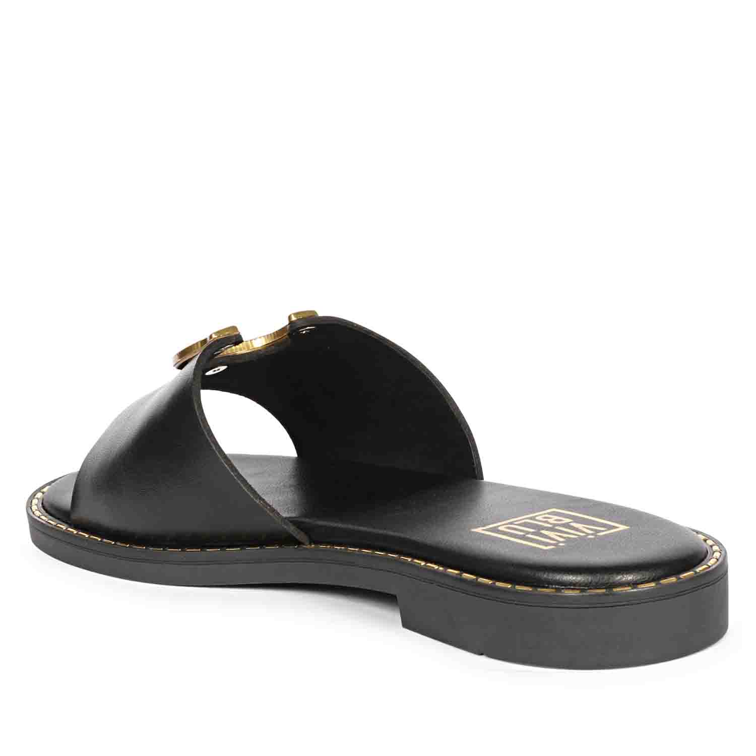 ViviBlu Black Leather Flat Sandals - Image 9