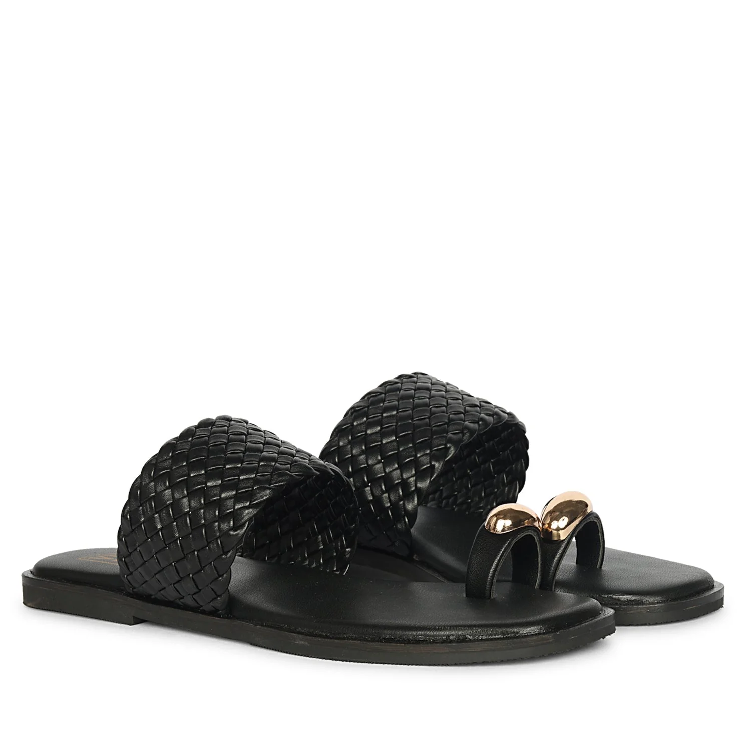 Violetta Black Leather Flat Sandals - Image 2